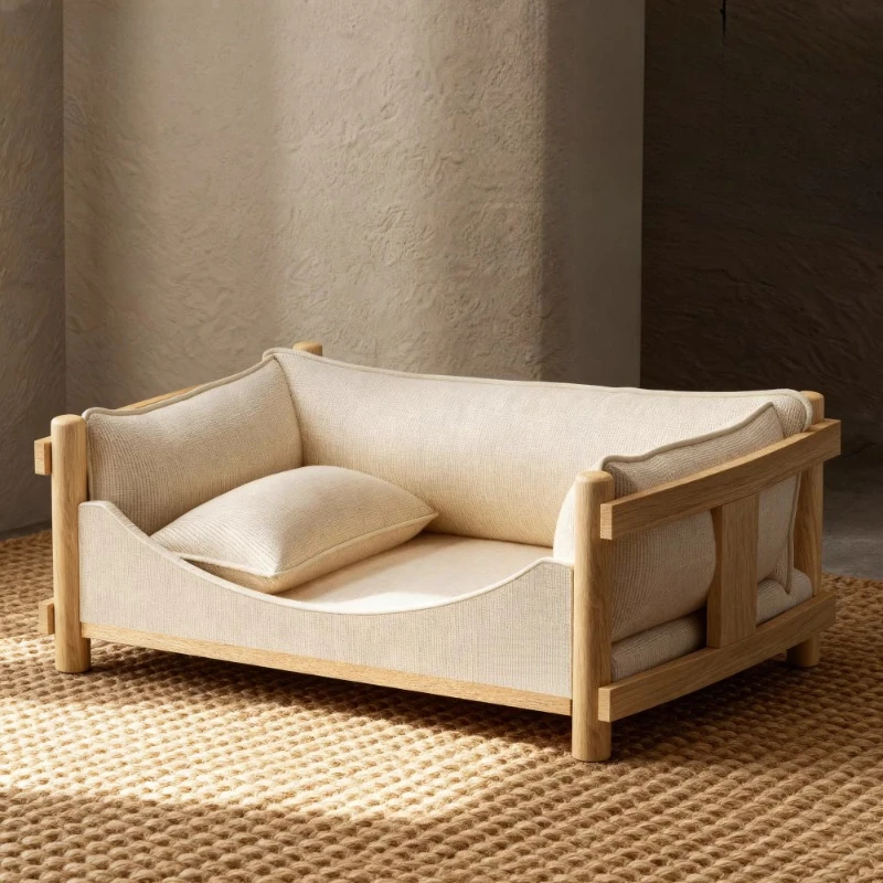 

Solid Wood Dog Bed Off The Ground Small Dog and Cat Kennel Camp Bed Kennel Semi-closed