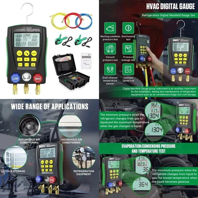 2026 hot sale for DUOYI Digital Manifold Gauge Set HVAC Refrigeration Pressure Temperature Tester 89 Refrigerants Database