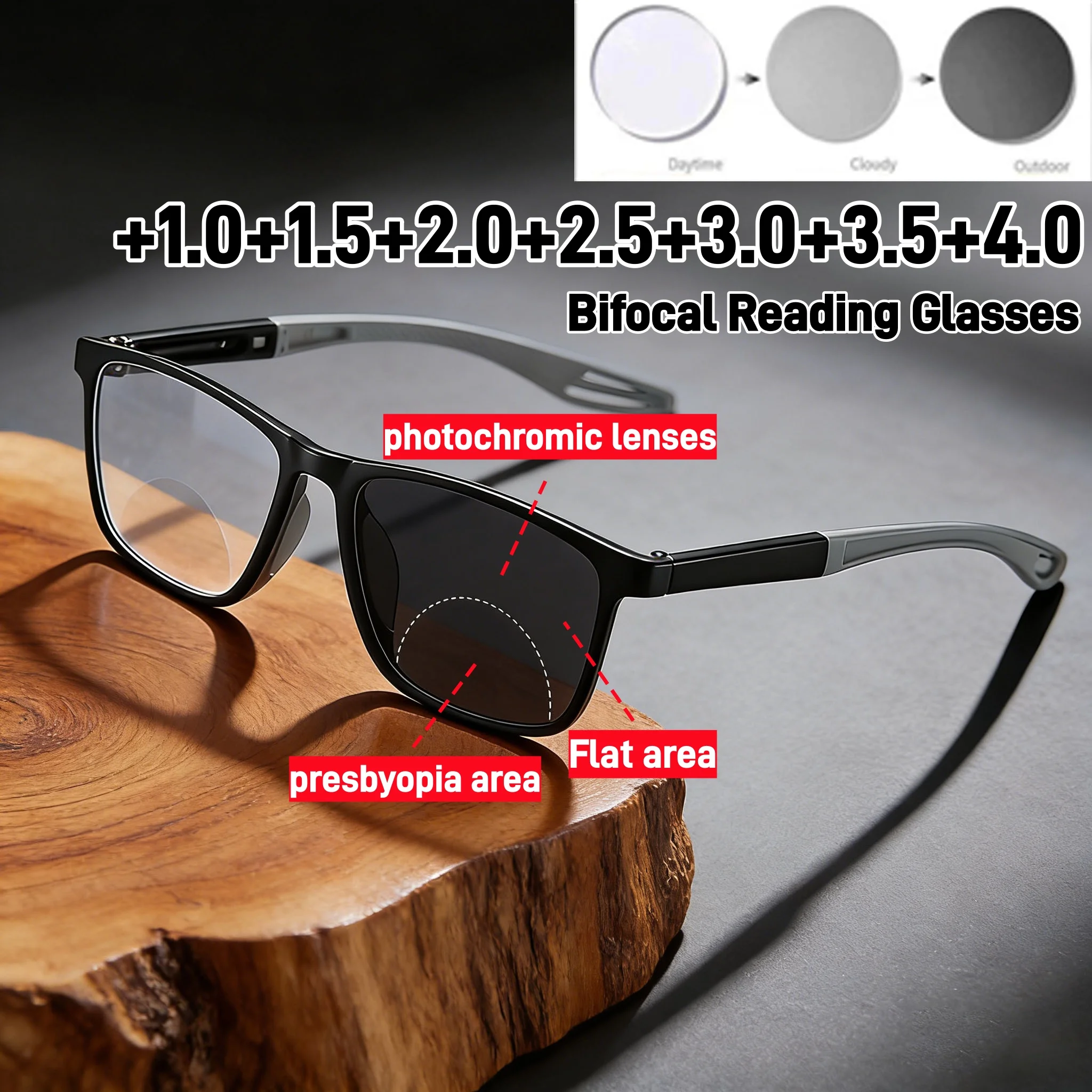 

Anti Blue Light HD Men's and Women's Distance Dual-use Presbyopia Glasses Ultralight Sports Photochromic Bifocal Reading Glasses