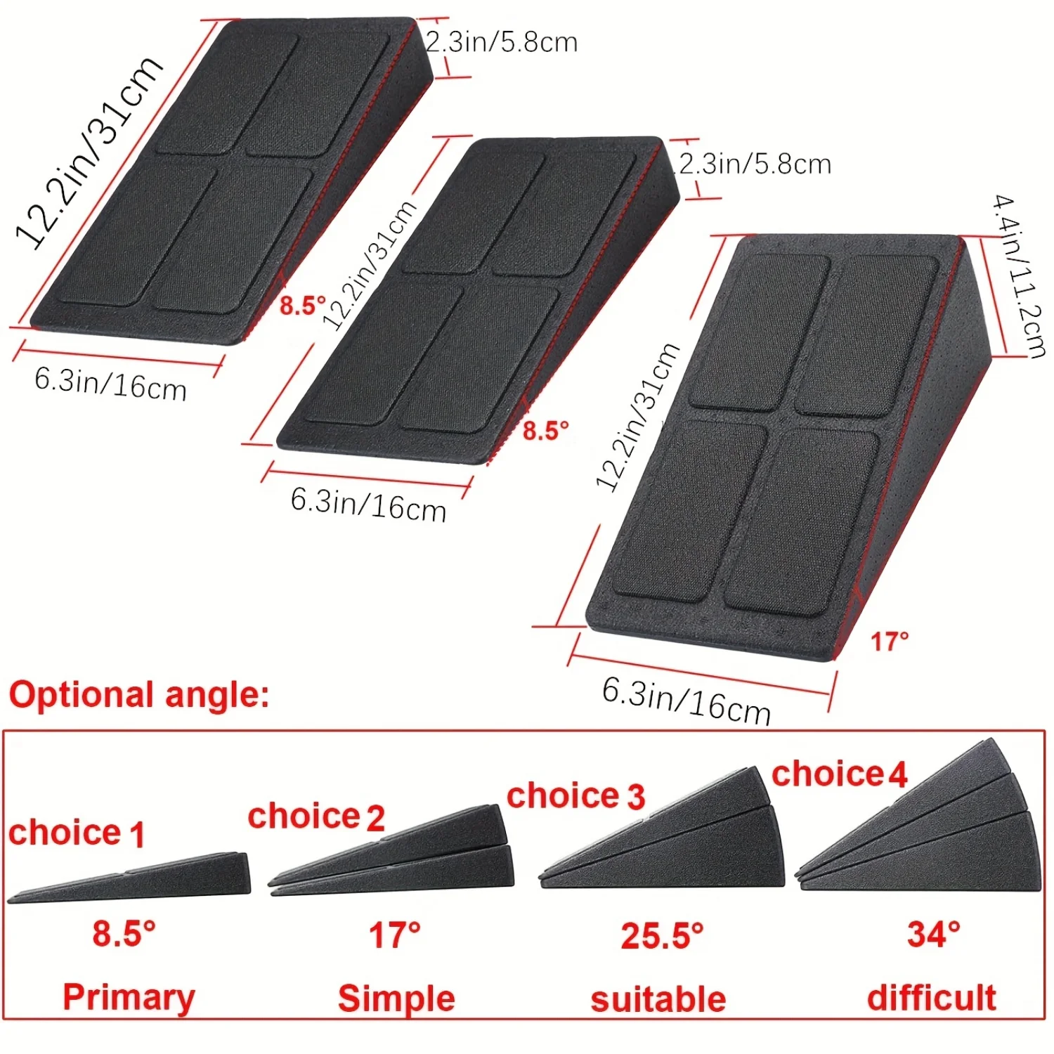 Mejore la comodidad y el rendimiento con el bloque de cuña para sentadillas de 3 piezas: tablero inclinado de rampa para sentadillas antideslizante ajustable!