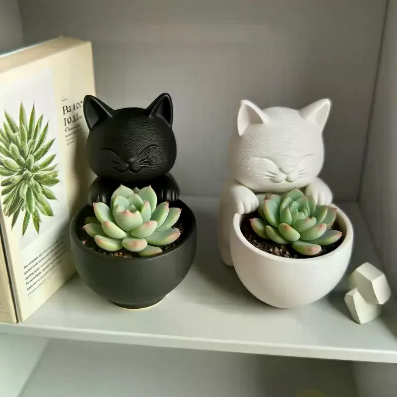 Cat-Shaped Pot With Drainage Holes Uniquely Designed For Succulents Small Flowers And Cacti Bedroom Offices Desktop Ornament