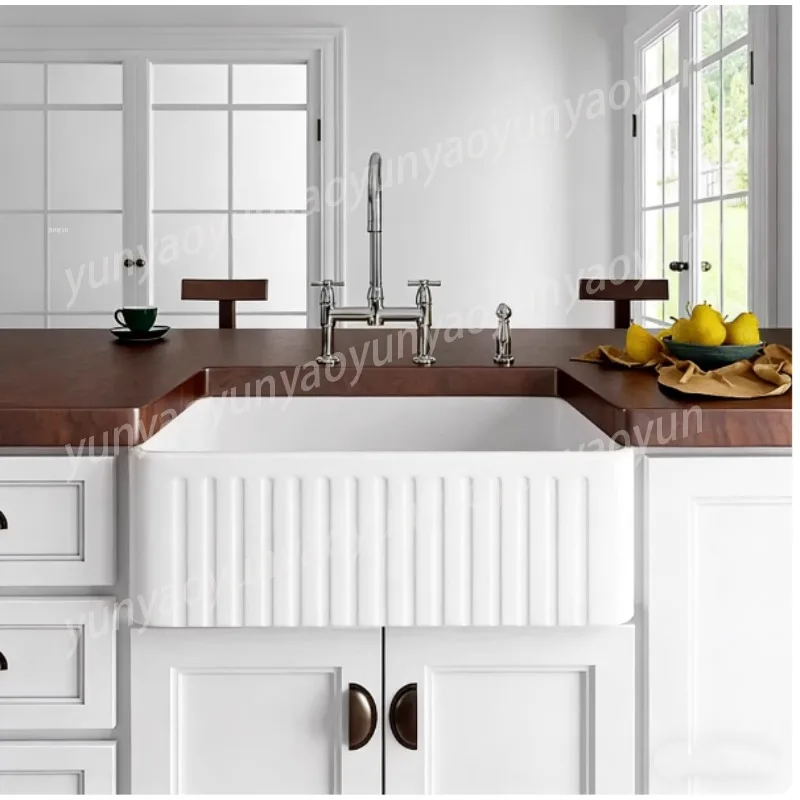 

Керамическая кухонная мойка с прямым краем в винтажном стиле Farmhouse, встраиваемая, для овощей, прочная, для современной кухни и ванной комнаты