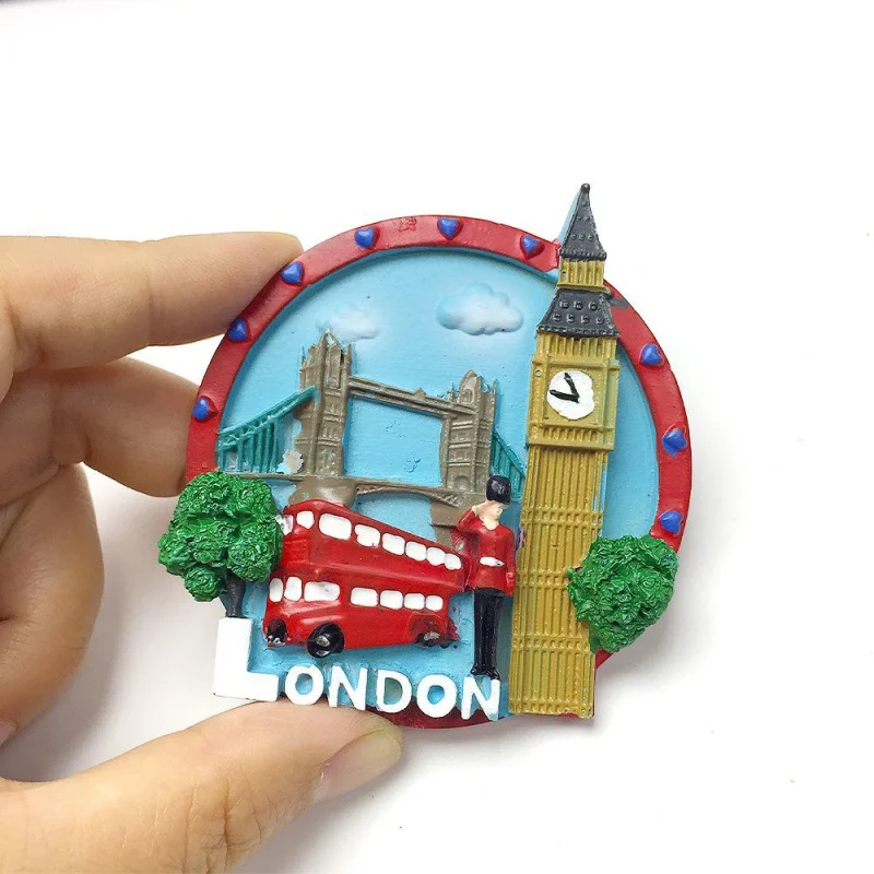 High-Quality Hand-Painted London Bridge, Big Ben, Double-Decker Bus, Royal Soldier Magnetic Refrigerator Magnets from London, UK