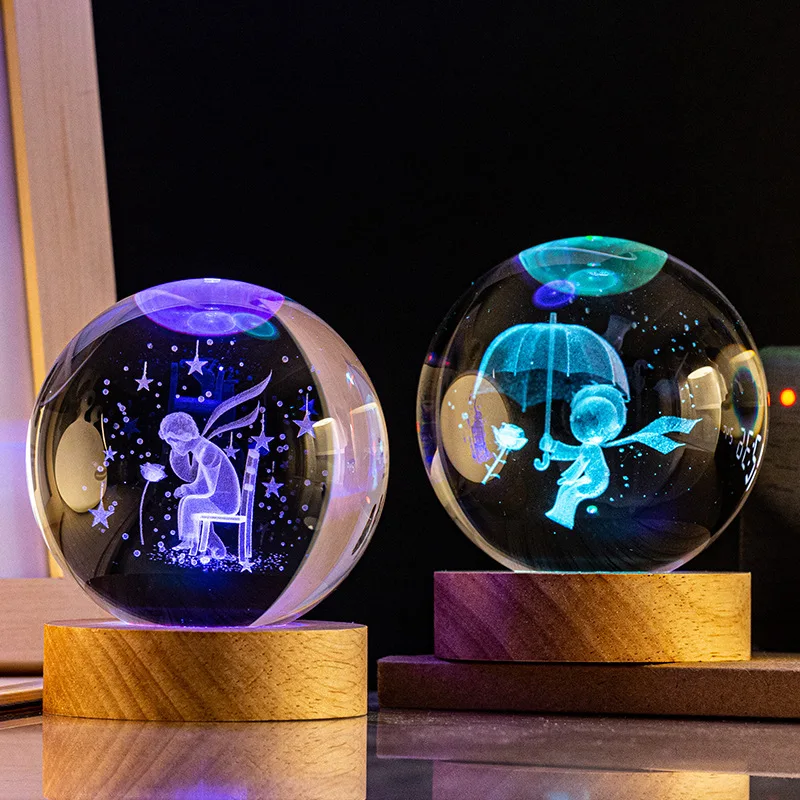 3D LED Sistema Solar Laser Carving Crystal Ball Night Light, presente de aniversário para namorada, colegas e crianças