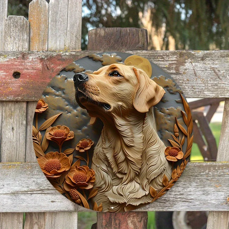 Sinal de metal de alumínio, logotipo de guirlanda circular plana 2D, decoração de cena de casa de taberna, Labrador Retriever, pôster de parede decorativo