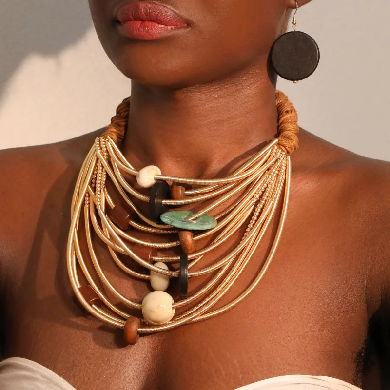 

Exaggerated Chains&Beads Necklace for Women Girl Trendy Wedding Party Jewelry,Handmade Woven Rope Necklace,Christmas Decor Gifts