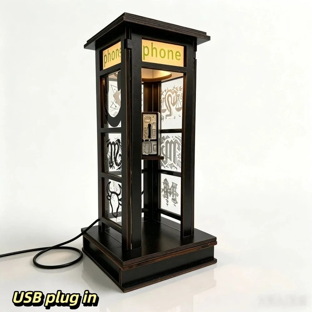 Booth Shaped Vintage Phone Booth Night Light LED Light Soft Warm Glow LED Night Light Decorative Ornament Ambient Lighting Lamp