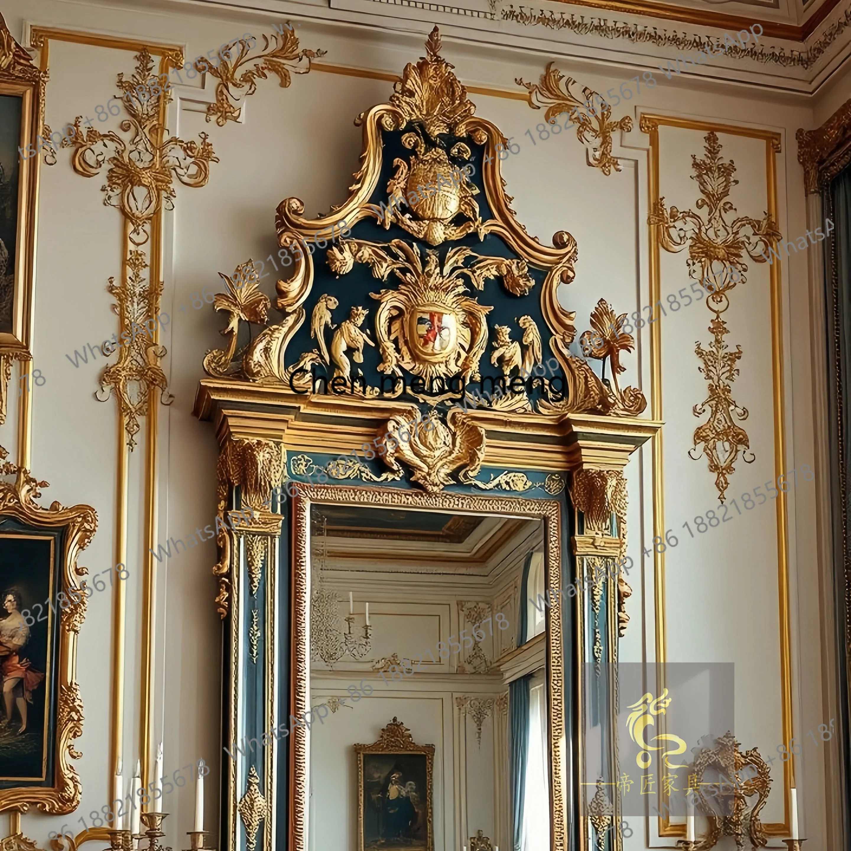 French European Classical Dressing Mirror Floor-standing Makeup Fitting Solid Wood Entrance Decorative Mirror