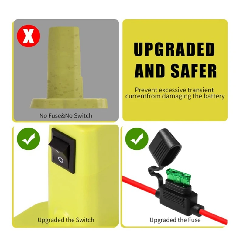 محول عجلات الطاقة لبطارية Ryobi 18 فولت مع مفتاح الصمامات محول بطارية ذاتي الصنع لبطارية Ryobi 18 فولت Nimh/Nicd/ليثيوم أيون متينة