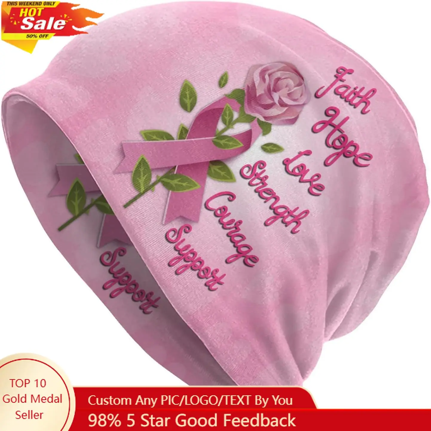 Breast Cancer Beanie Chemo Hat Cancer Headwear Knitted Hats Baggy Slouchy Scarf Cap for Adults Women Men