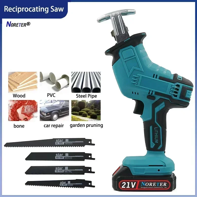 21V Cordless Electric Reciprocating Saw Quick Change Blade Rechargeable Li-ion Battery Saw Metal Wood PVC Cutting Power Tools