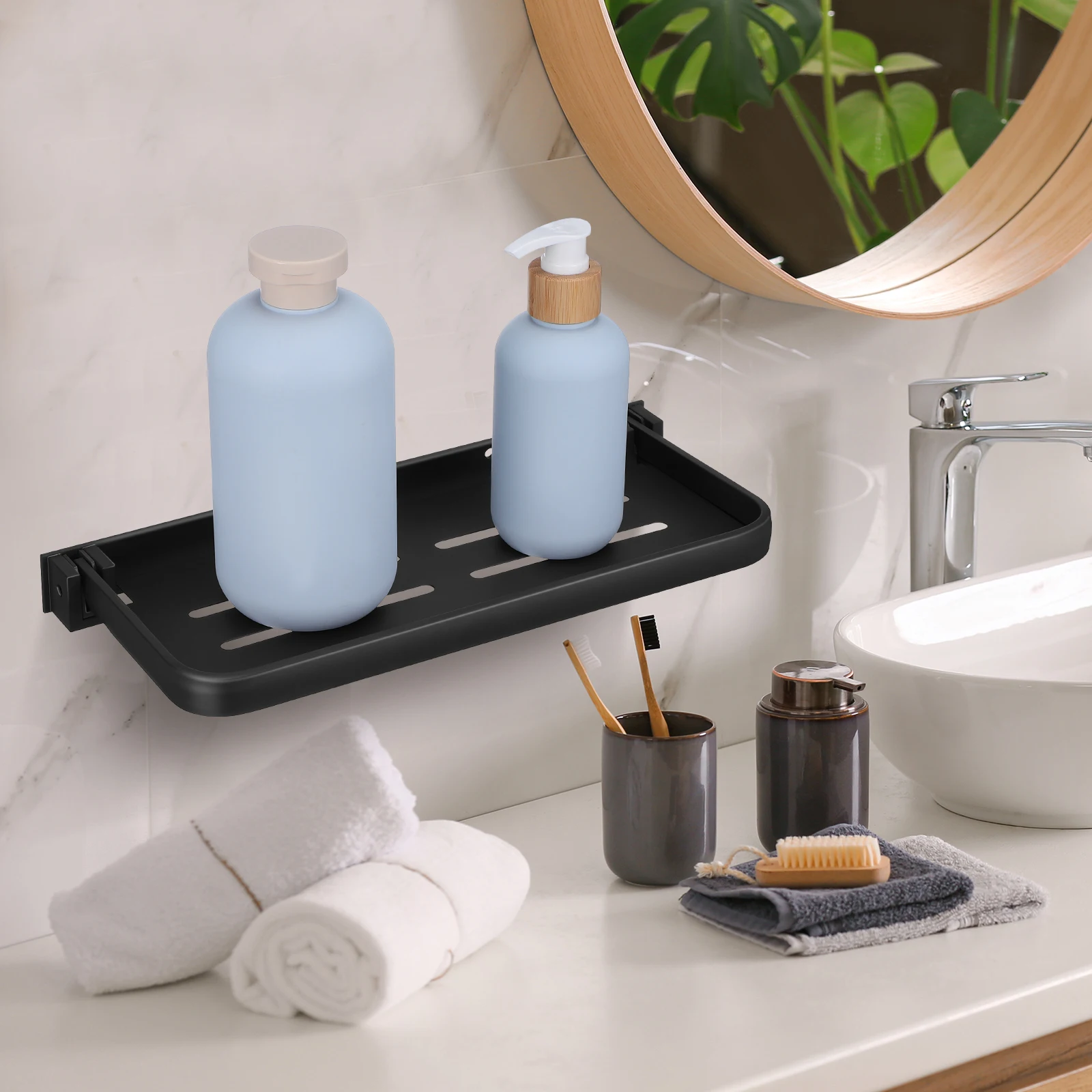 

Multifunctional Metal Folding Wall Shelf Storage Rack For Bathroom Sink With Drainage Holes Foldable Wall Mounted Shelves