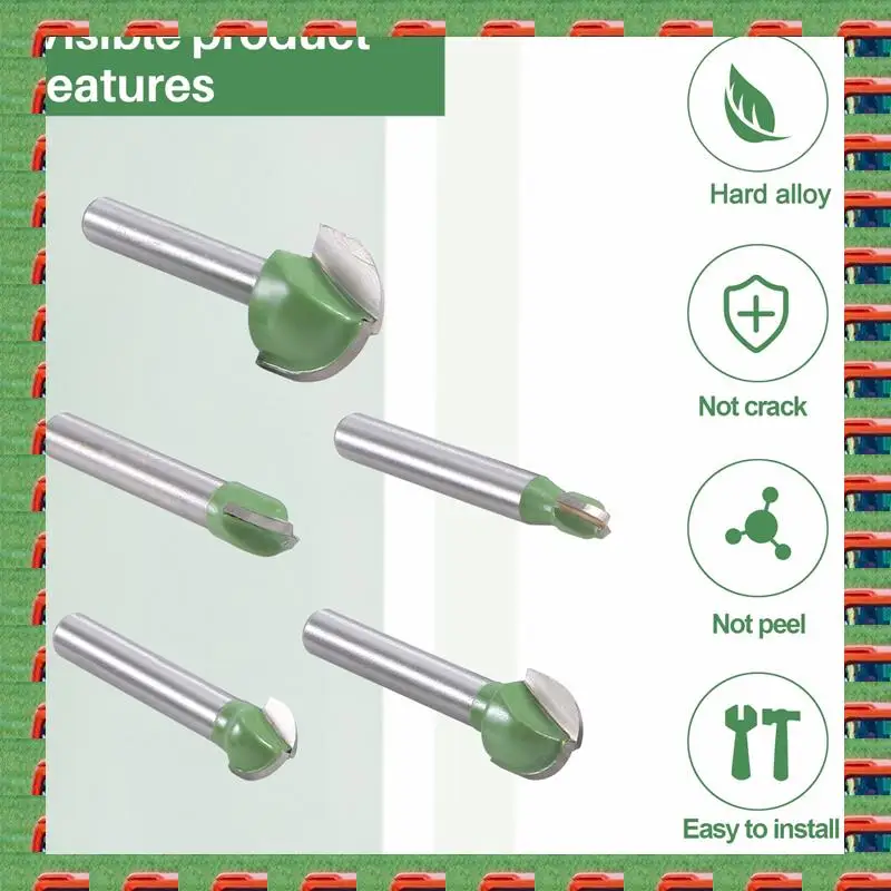 

ABMO 5Pcs 6Mm Shank Ball Nose Router Bits Set End Mill Round Cove Box Solid Carbide CNC Radius Core Milling Bit