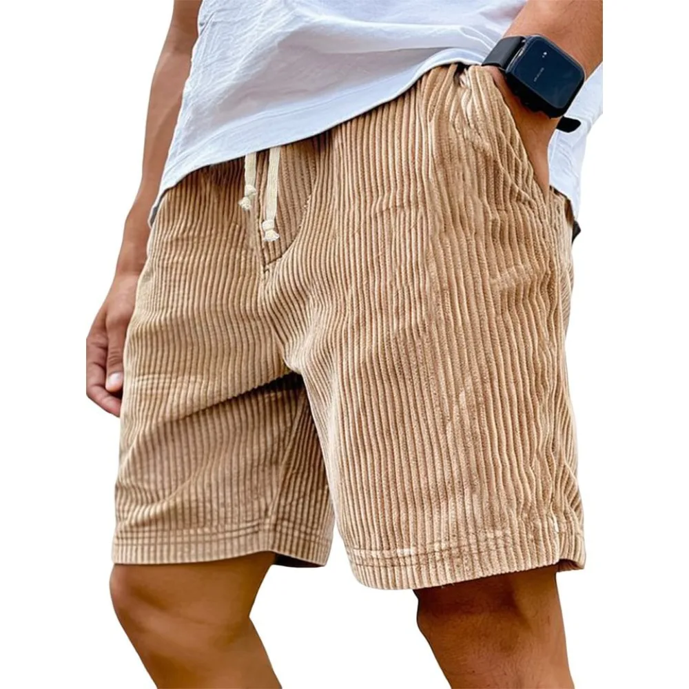 

New Mens Corduroy Shorts Embroidered Logo Retro Style Lace Up Casual