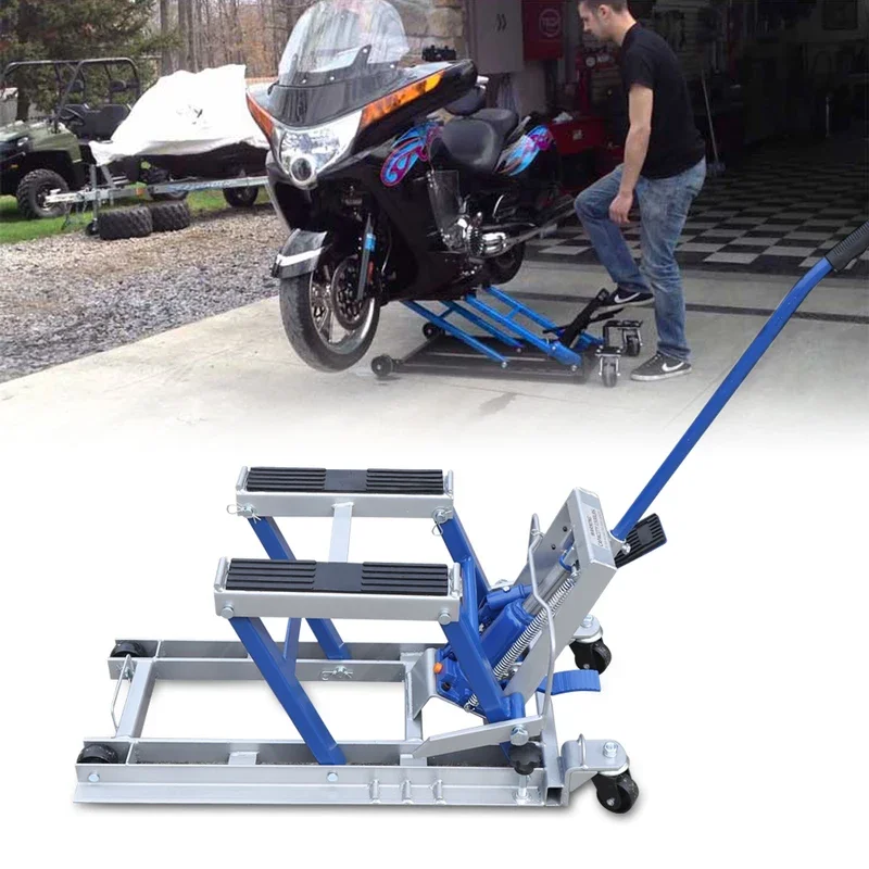 Motorcycle Hydraulic Lift Blue 680KG Maintenance Lift with Foot Pedal Hydraulic for Workshop