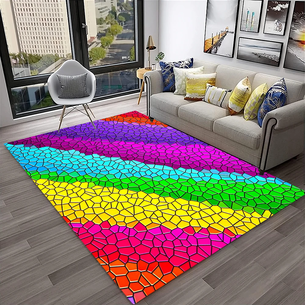 3D Colour Illusion Rainbow Vision HD Carpet Rug for Home Living Room Bedroom Sofa Doormat Decor,kids Area Rug Non-slip Floor Mat