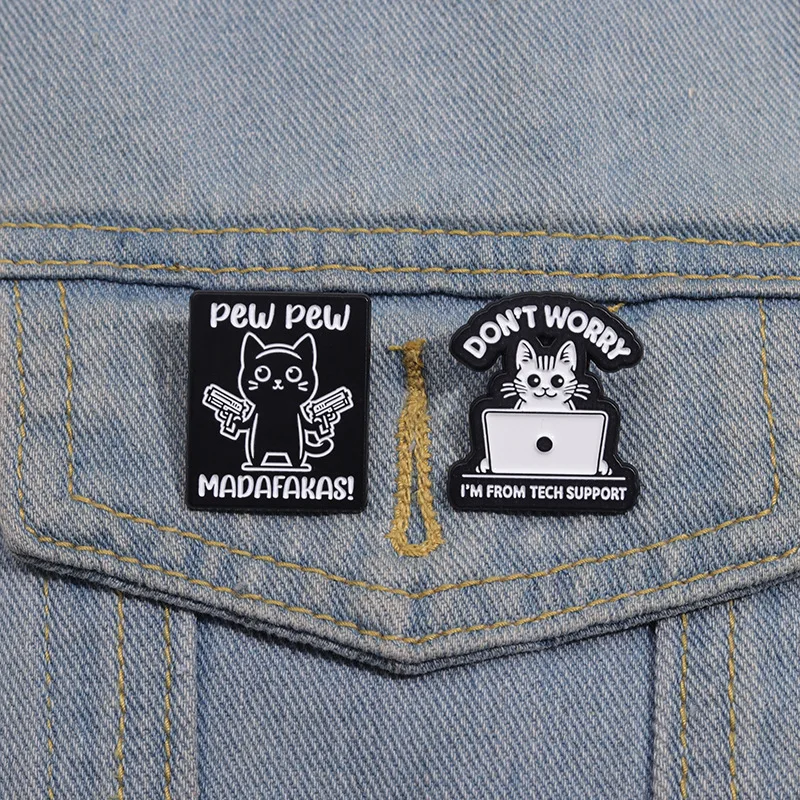 Pew Pew Madafakas Cute Cat Enamel Pins Custom Don’t Worry Im From Tech Support Brooches Lapel Badge Jewelry Gifts For Friends