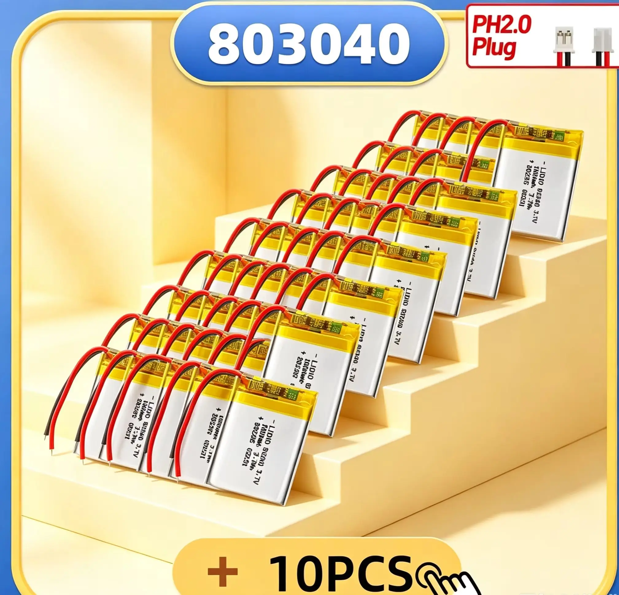 1-20pcs 3.7V 1000mAh 803040 Polymer Lithium Rechargeable Battery PH 2.0 2pin Plug for GPS Navigator MP5 Bluetooth Headset