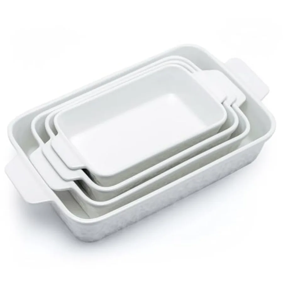 

Casserole Dishes for Oven, Baking Dishes, Ceramic Bakeware Sets of 4, Rectangular Baking Pan Set with Handles for Baking, Casser