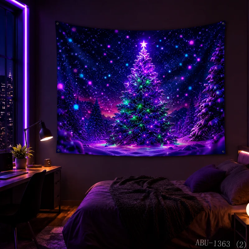 VIKAMA Neon Pink Gold Octagram Star Snowflake Mandala Radiant Starry Art Christmas Tapestry Bedroom Living Room Dorm Home Decor
