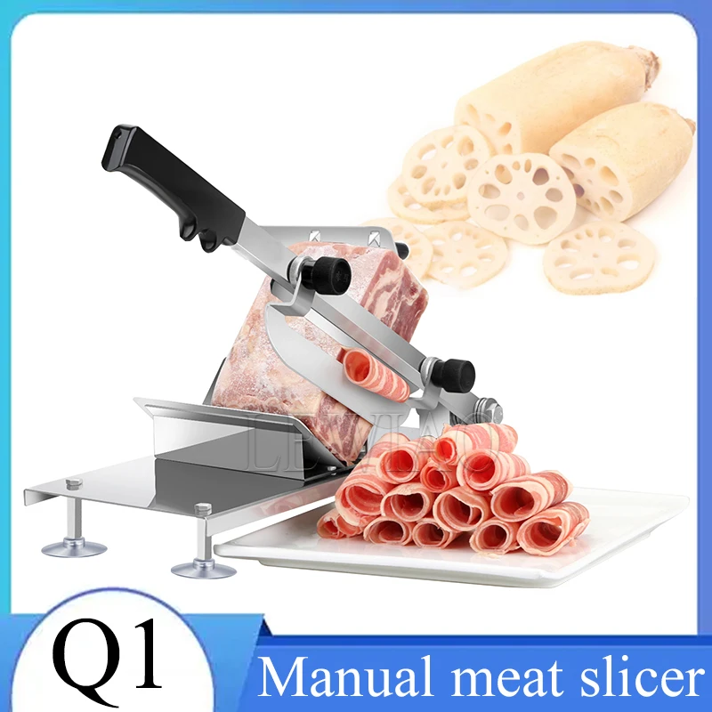 Kitchen Frozen Meat Slicer Manual Stainless Steel Food Cutter Slicing Machine Automatic Meat Delivery Nonslip Handle Cutter Tool