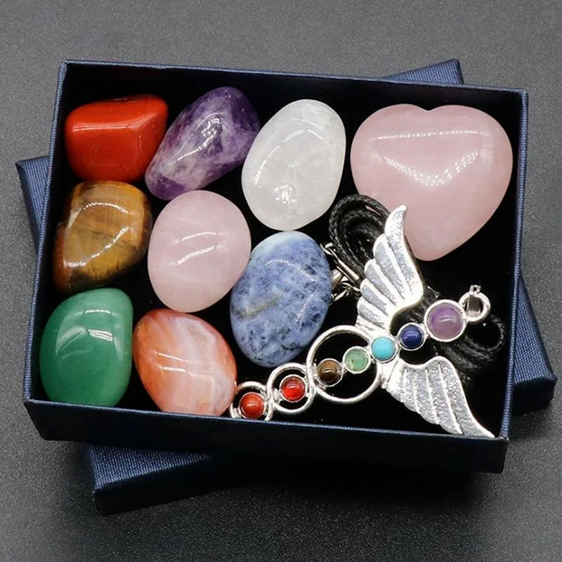 9pcs Crystal Heart Pendant Natural Crystal Stone Reiki Healing for Jewelry Making Pendant Necklace