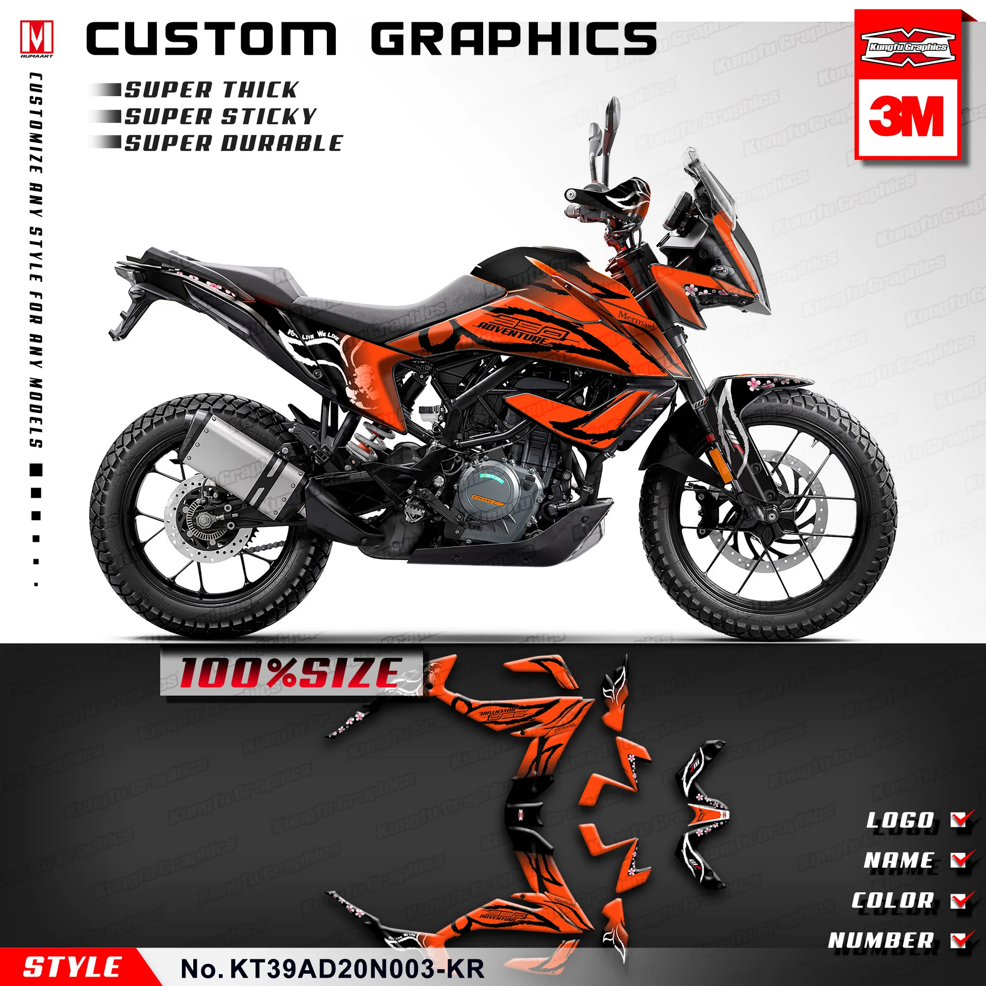 

KUNGFU GRAPHICS Motorcycle Stickers Adhesive Deco Kit for KTM 390 Adventure 2020 2021 2022, Orange, (Style no. KT39AD20N003-KR)