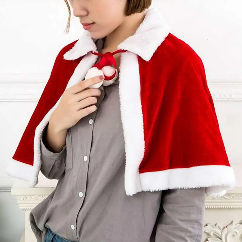 Santa Claus Shawl Hooded Lace Up New Year Cosplay Costume Adults Kids Christmas Xmas Cloak Cape Wrap Shawl Christmas Decoration