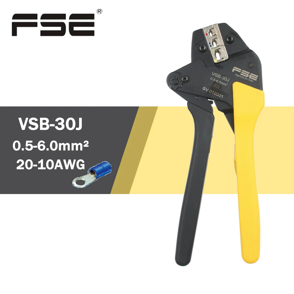 

VSB-30J Ratchet Crimper Pliers 0.5-6mm2 20-10AWG Pre-insulated Terminal Crimping Tool