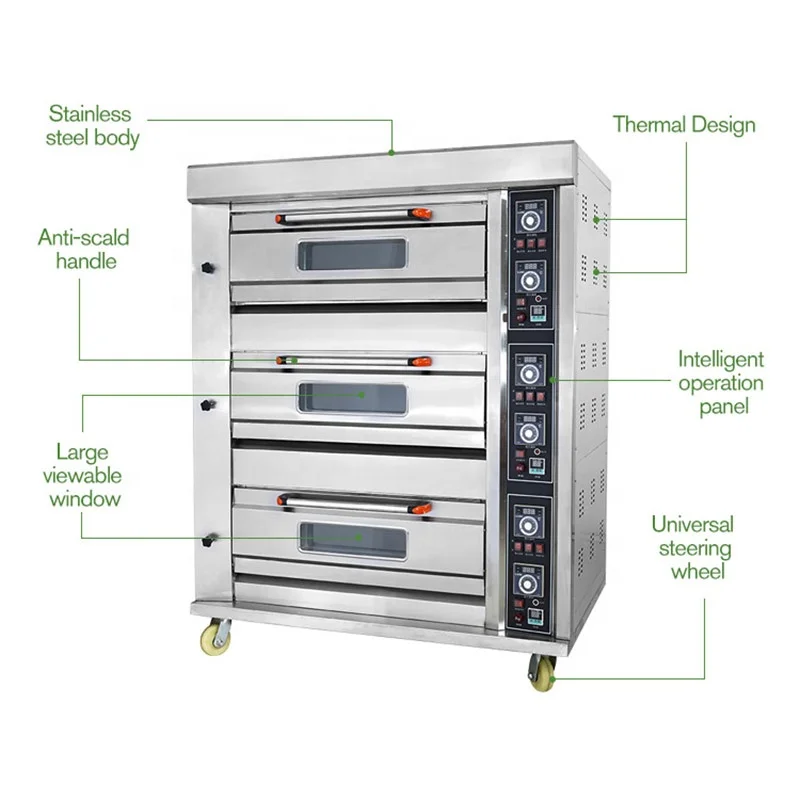 With 9 Trays Baking Oven3-Layer Indoor Commercial 6-Tray Layer Pizza Triple Gas Bread Baking Oven