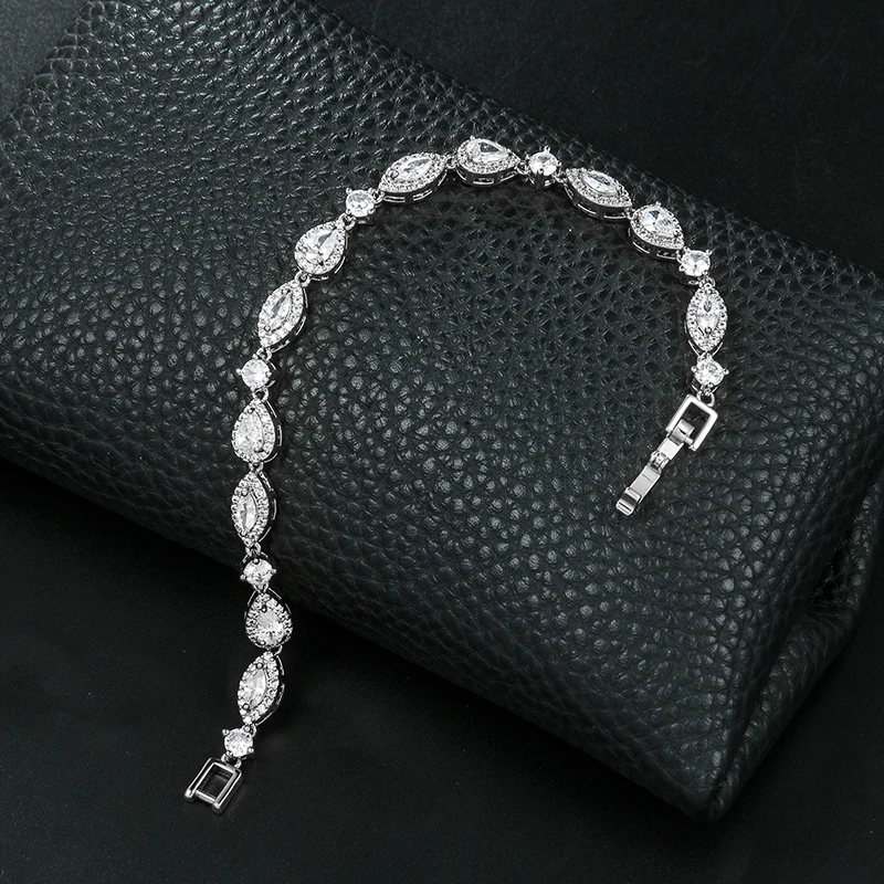 WEIMANJINGDIAN Brand Sparkly Halo Marquise and Pear Cut Cubic Zirconia Wedding Bridal Tennis Bracelet