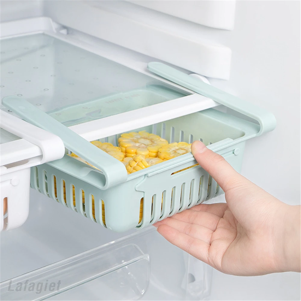 Household Organizer Fridge Fruit Storage Box Extendable Refrigerator Storage Shelf Holder Pull-out Drawer Kitchen Accessories