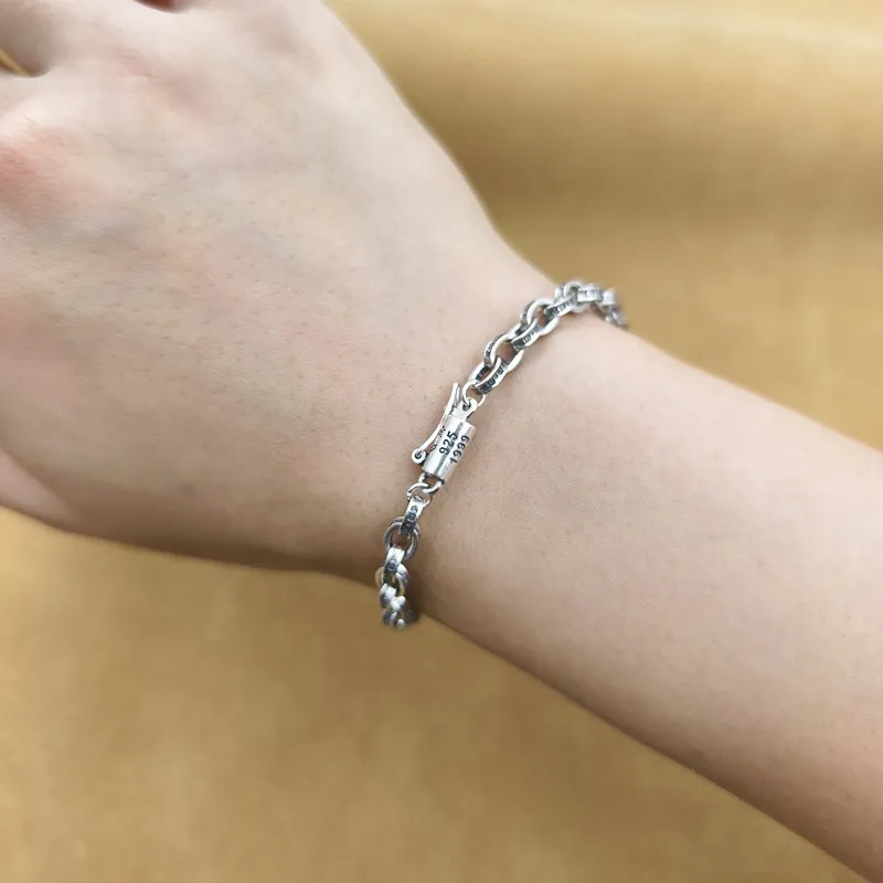 European, American, Thai silver personalized couple retro punk style letter personalized bracelet, 925 sterling silver jewelry