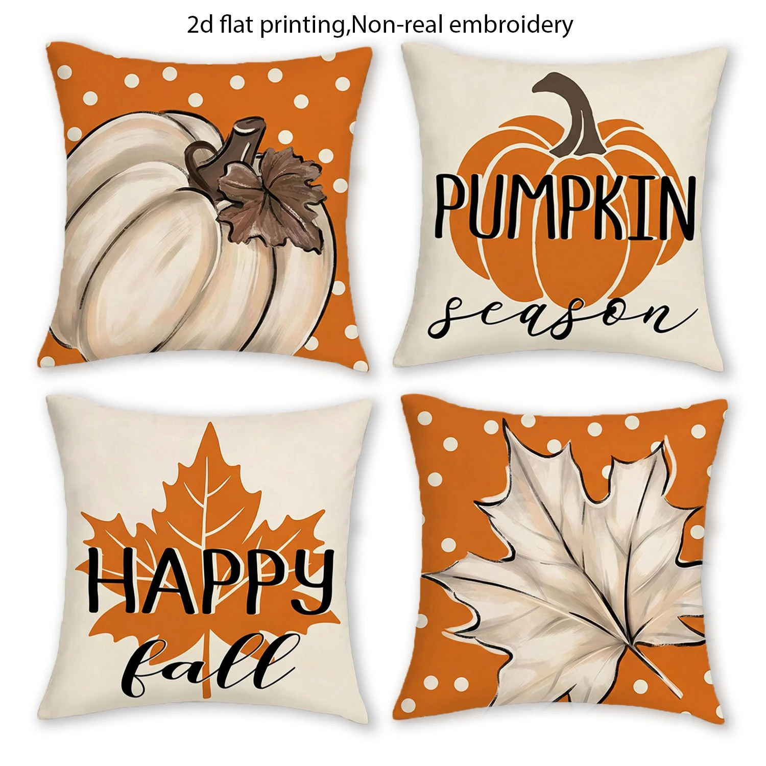 4PCS Fall Decorative Throw Pillow Covers, Vintage Blue Pumpkin Maple Leaf Farmhouse Cushion Cases for Sofa Couch Bedroom
