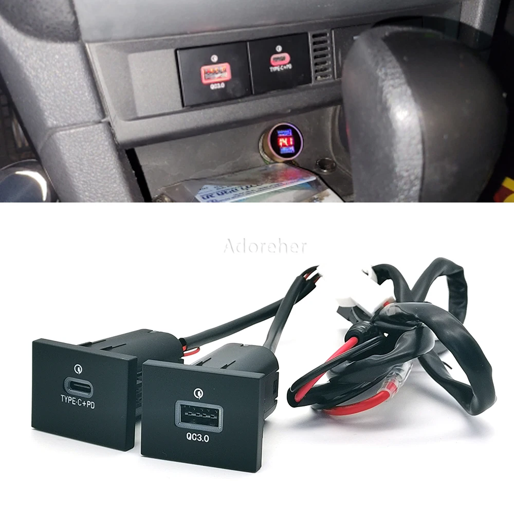 

12V/24V Fast Car Phone Charger Socket Double QC3.0 Type C PD USB Charging Port Power Adapter For Ford Focus 2004-2011 mk2