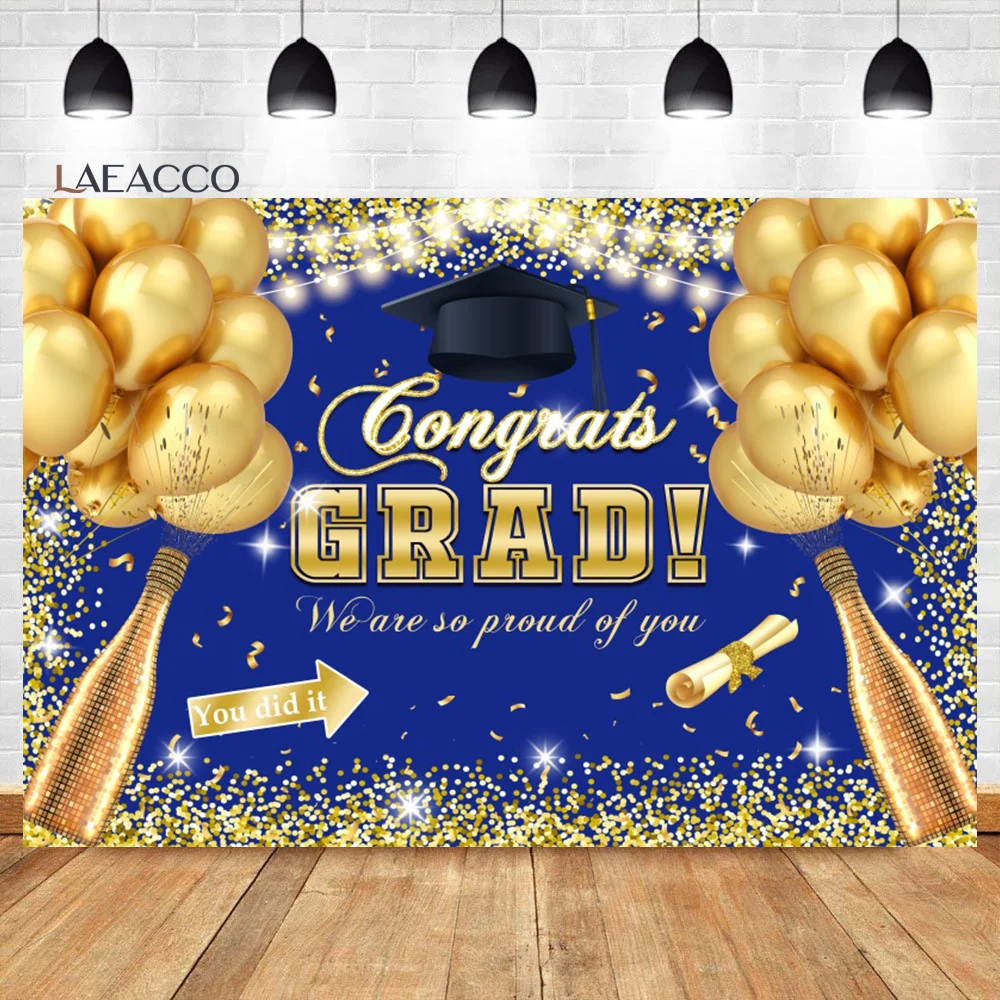 

Laeacco Congrats Grad Photo Backdrop Gold Balloon Champagne Class of 2024 Prom Party Celebration Portrait Photography Background