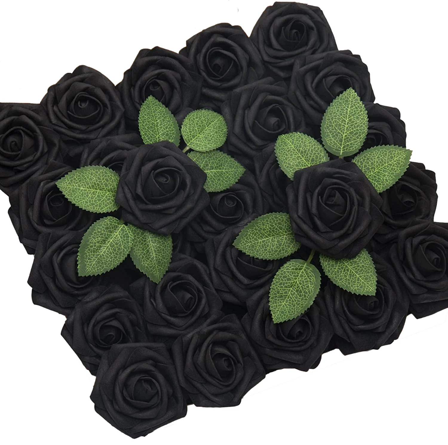 D-Seven Artificial Flowers 25/50pcs Black Foam Rose with Stem for DIY Wedding Bouquets Boutonnieres Cake Wreath Backdrop Decor