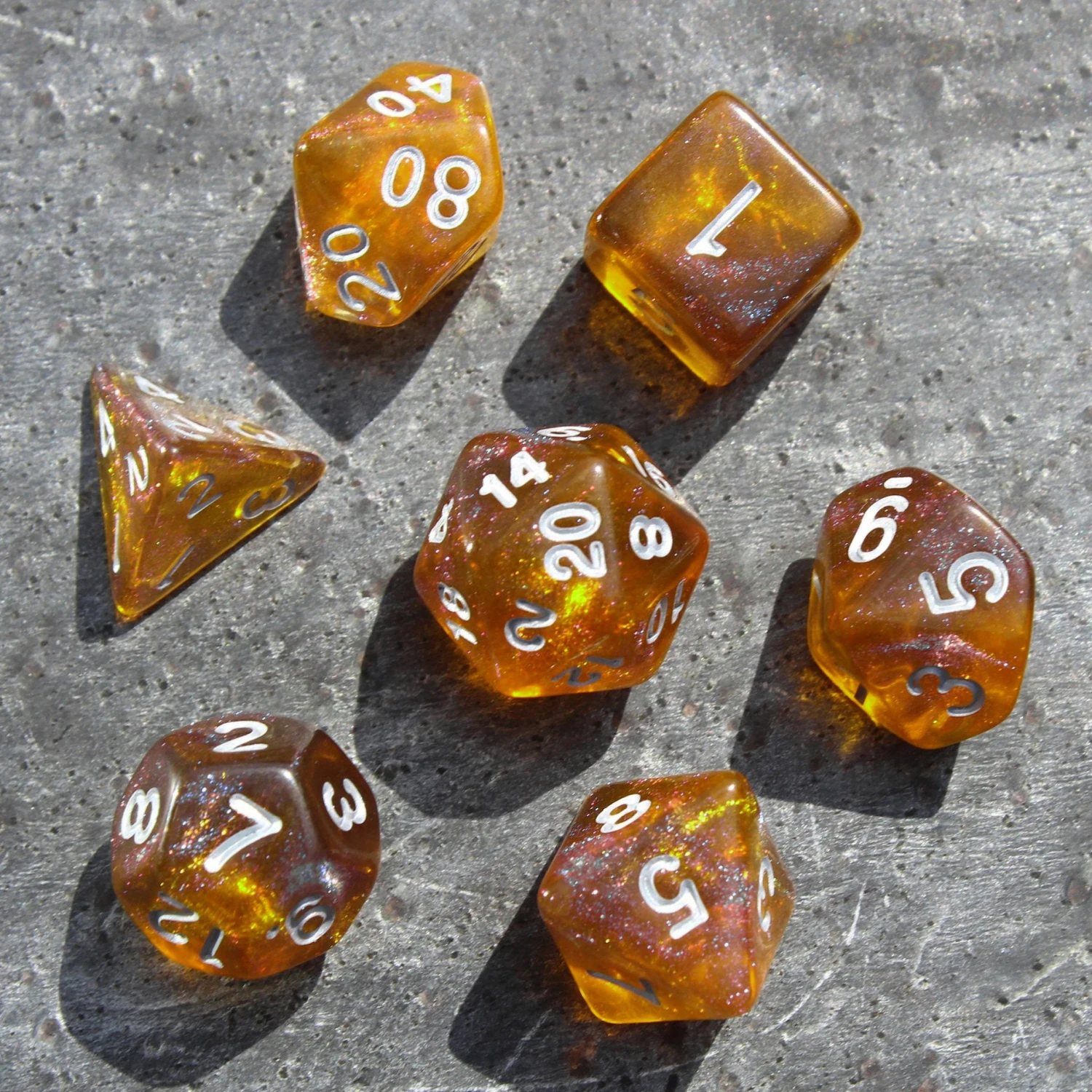 7Pcs/Set Yellow Galaxy Starry Sky Dice for DND Dungeons and Dragons Table Games D&D RPG Tabletop Roleplaying