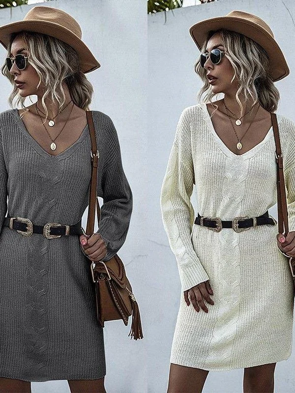 

Уличный стиль: Свободный вязаный свитер-платье для женщин, хлопок, длинный рукав, средней длины, осенняя мода