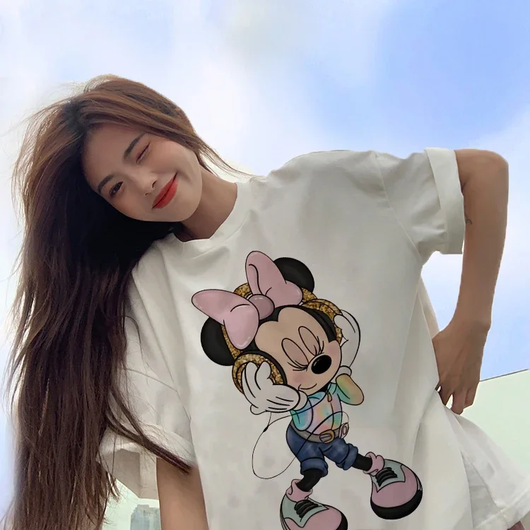 女性のためのヴィンテージ漫画ミッキーとミニーのTシャツ,特大のTシャツ,カワイイトップ,90年代のファッション,オルチャン,y2k