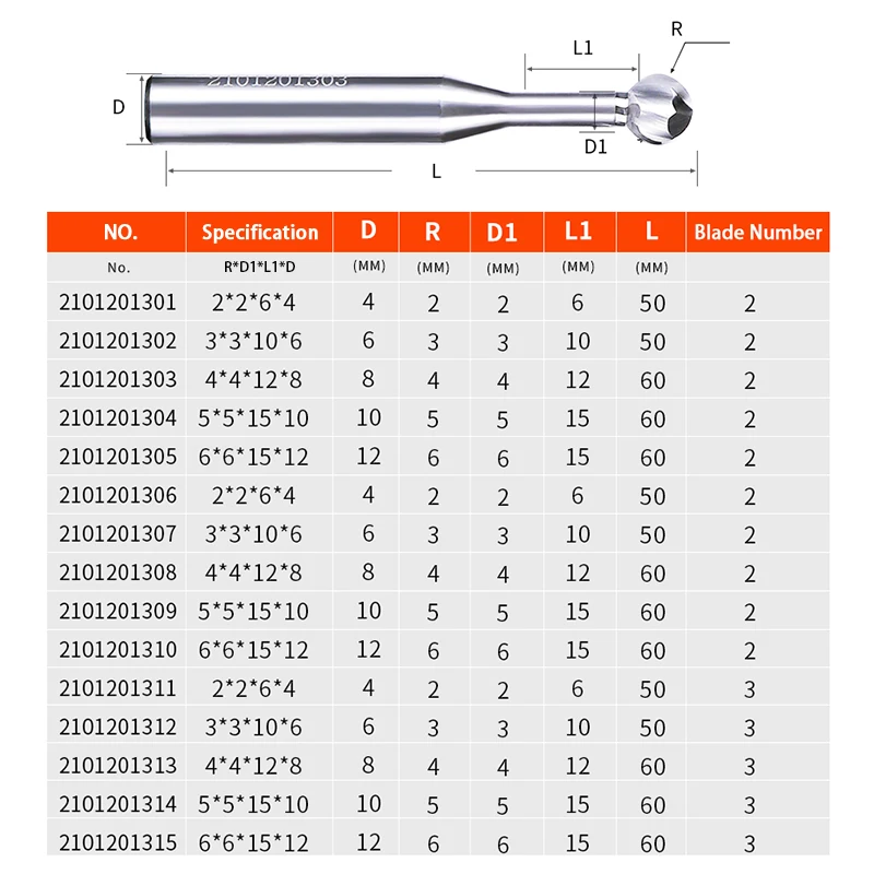 1 pz testa a sfera ad arco fresa per lecca-lecca rivestita in acciaio al tungsteno fresa ad arco CNC in metallo duro fresa a sfera in alluminio