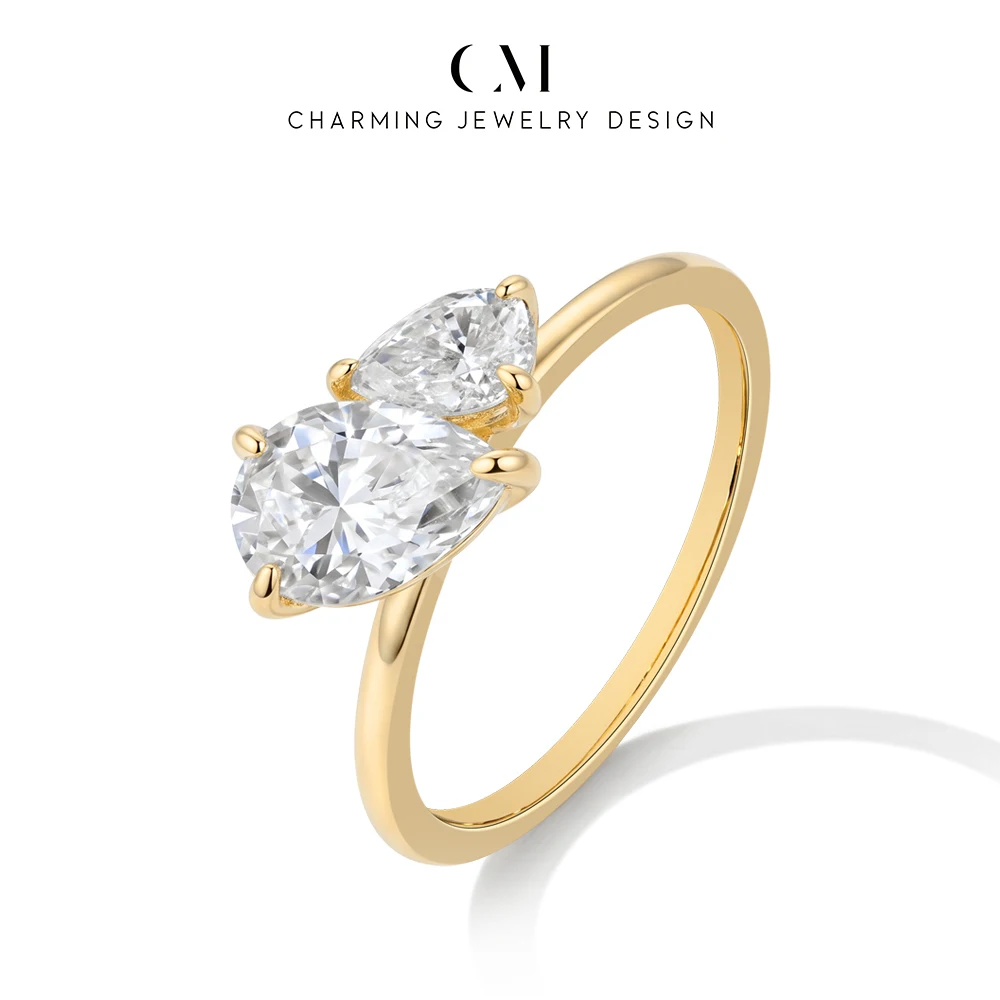 CHARMING Classic Casual Sparkling Pear Cut Moissanite Ring S925 Silver for Women Daily Jewelry Birthday Gift Anniversary Wedding