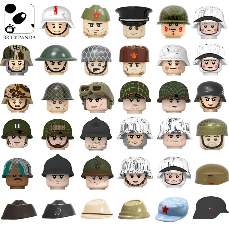 

10pcs WW2 German Soviet Soldiers Helmet Building Blocks Police Army Figures Parts Toys Military Bricks Accessories MA45