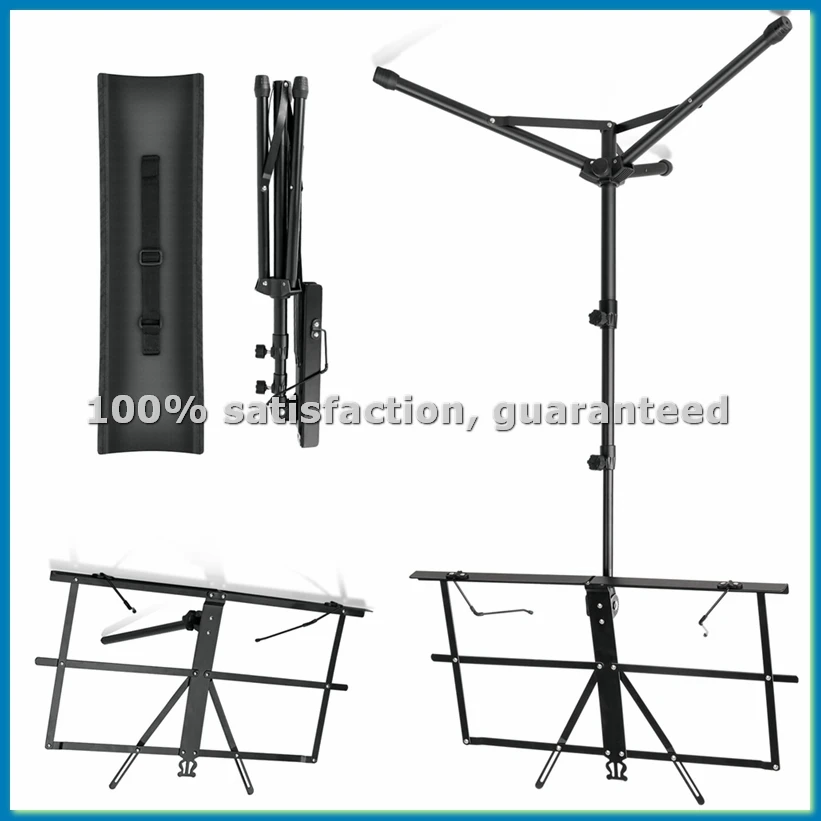 

Металлическая подставка для нот, портативная, регулируемая, на треноге, с папкой для нот - черная-ANKL