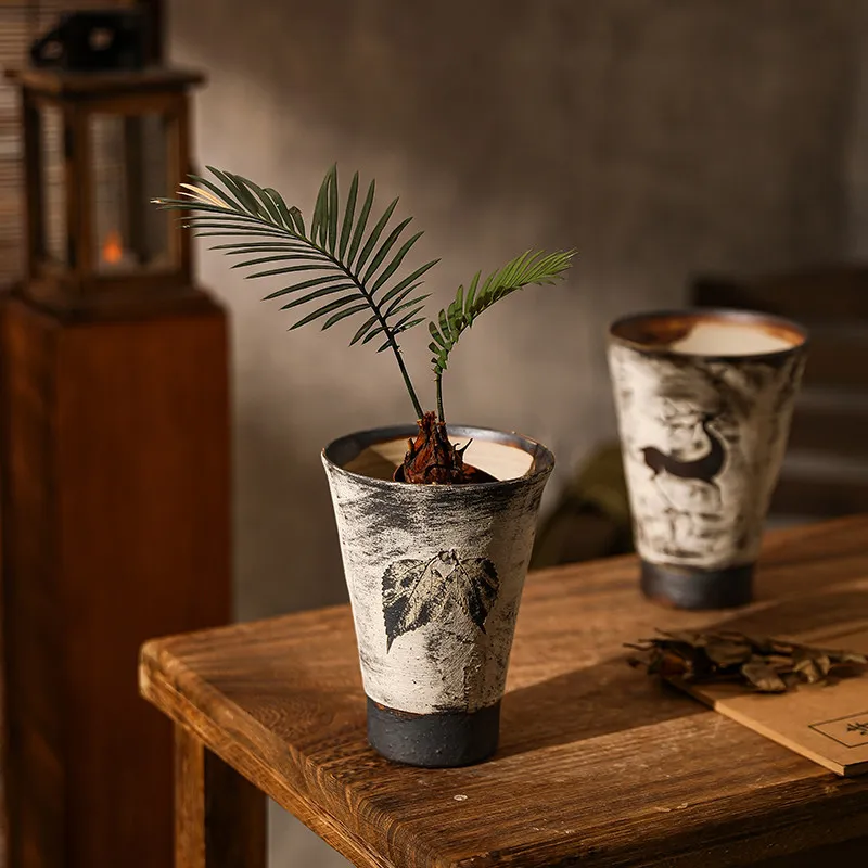 DSA ceramic flower pot coarse pottery handmade retro old desktop decoration ornament breathable orchid Phalaenopsis flower pot