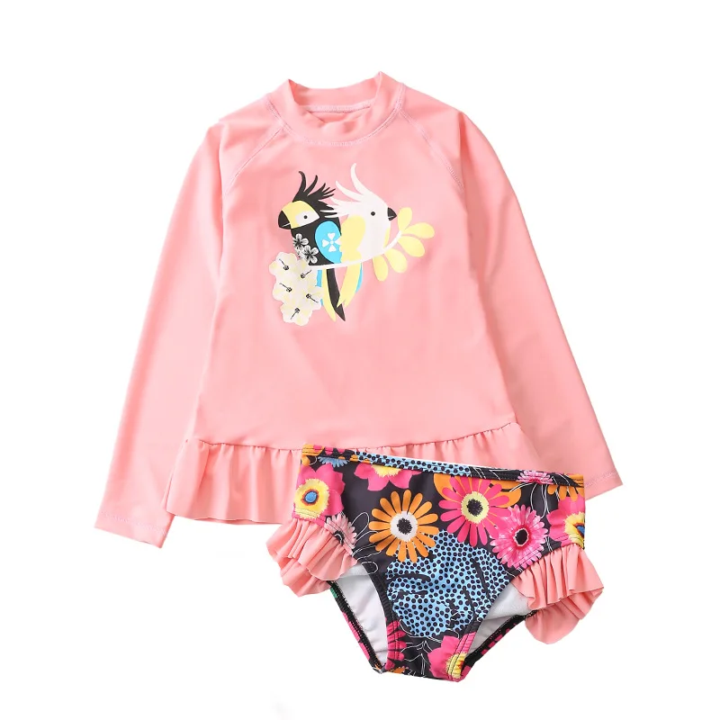 

HappyFlute 3 Sizes Ins Style Split Cartoon Prints Design 2PC/Set Long Sleeve Sun Protection Girl Swimsuit