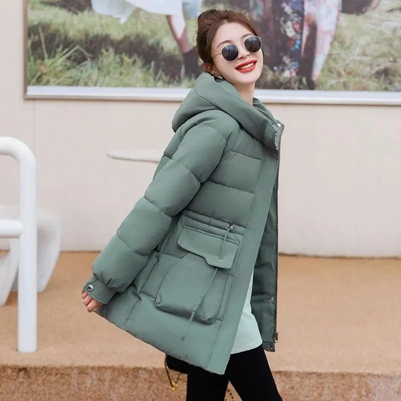 Daunen jacke mit Baumwoll polsterung für Damen Long Winter Neue schlanke Oberbekleidung mit Kapuze koreanischer Daunen mantel Damen Parkas Fashion Tide Tops