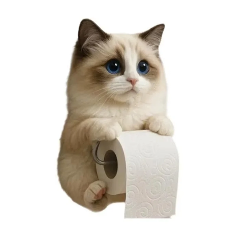 

A74E-Adorable Cats Shapeds Wall Mounted Toilet Holder Organizers For Bathroom Space Saving Resin Design Easy Installation B