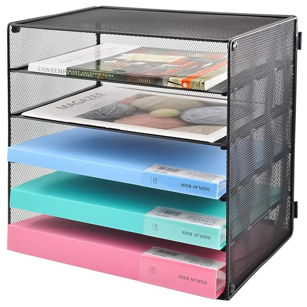 

5 Tier Mesh Desk Paper Tray Organizer, File Organization For Letter Document, Desktop Mail Storage Holder For Office Home