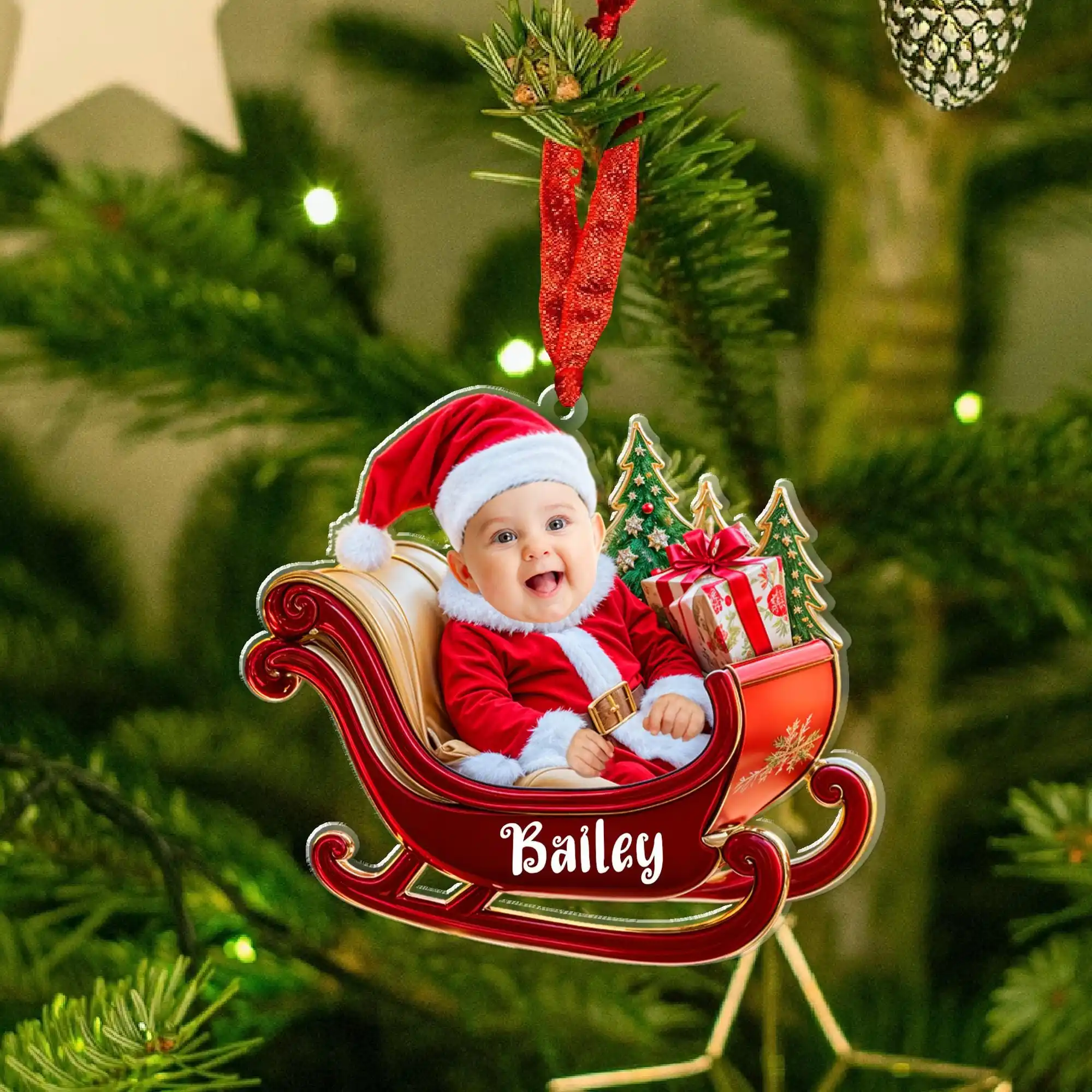1PC Custom PMMA Pendant - Personalized Portrait, Sleigh Design, DIY, Laser Engraved, Ideal Christmas Decor & Gifts, Festive Dail